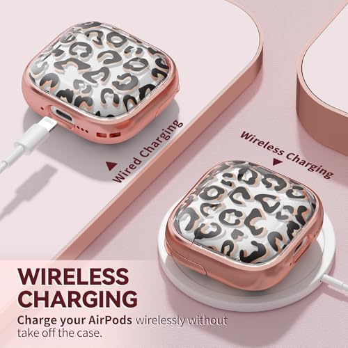 Image of Inesore for AirPods 4 Case Cover 2024 with Lock-Black+Brown Leopard | Two-Piece Design,with Gold Keychain & Cleaning Pen,Support Wireless Charging,Cute Luxury Case for Women Girly