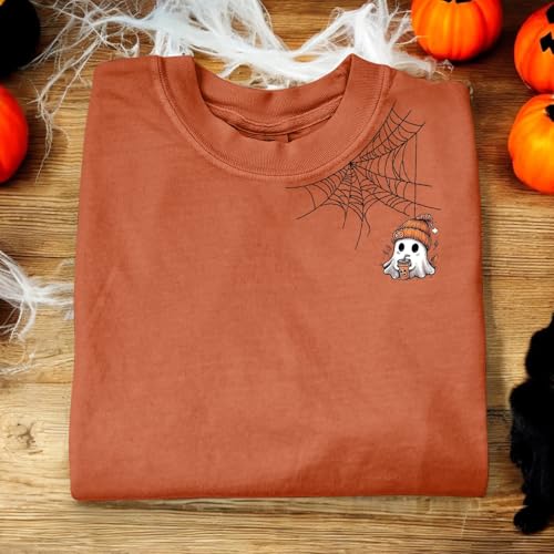 Womens Halloween Sweatshirt Funny Spooky Season Shirt Spider Web Graphic Pullovers Overswized Boo Pumpkin Sweatshirt4