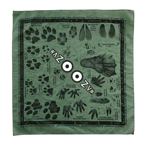 Wazoo Animal Tracks,Bandana de supervivencia para camping, senderismo, caza, mochileros y al aire libre,Bufanda/pañuelo/máscara facial con 21 pistas comunes de animales, Verde salvia, talla única