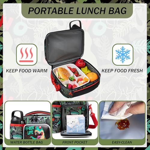 Oruiji Bento Box for Boys 5-12 with Stainless Steel Water Bottle Ice Pack Set for Boys Lunch Box Kids with Lunch Bag,Lunches or Snack 5 Compartments Container for Back to School — view 5