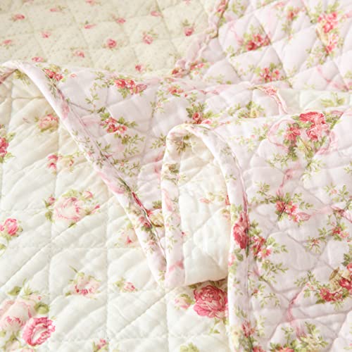 Qucover Single Bedspread Quilted Throw Soft 100% Cotton Pink Floral Patchwork Quilt 150x200 cm Decorative Sofa Couch Coverlet - Cosy Home Interiors Qucover Single Bedspread Quilted Throw Soft 100% Cotton Pink Floral Patchwork Quilt 150x200 cm Decorative Sofa Couch Coverlet - Image 5