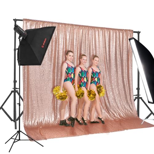 Image of PartyDelight Rose Gold Sequin Backdrop 20x10ft Sparkly Photo Curtain | 4 Inch Rod Pocket and stitched 3mm sequins create panoramic stage coverage for bridal showers and blush weddings