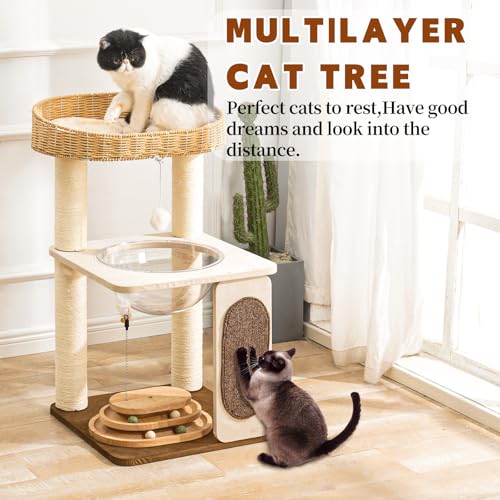Árbol moderno para gatos de interior, 30 in torre con cama miniatura 6