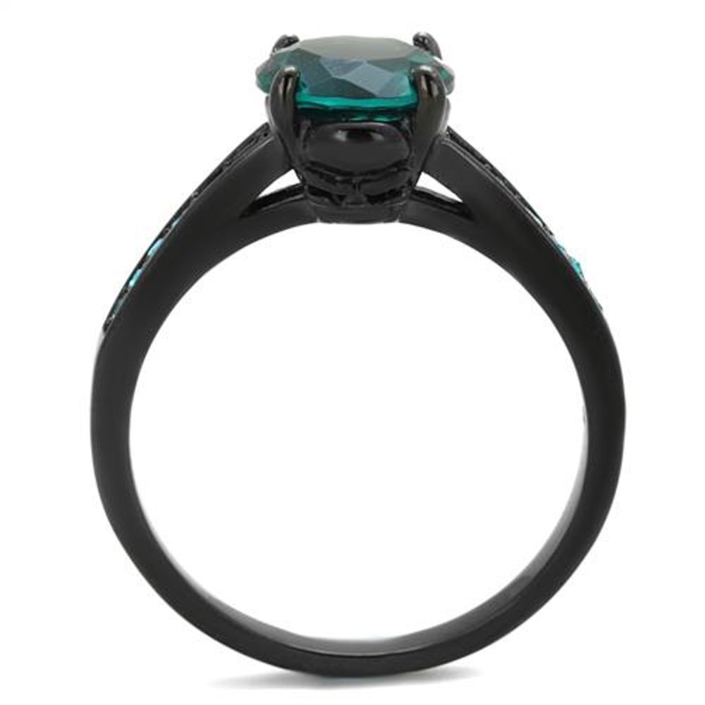 Anillo de compromiso de acero inoxidable negro con circonita verde azul de 2.16 quilates para mujer, talla 5-10, Acero inoxidable, Zirconia cúbica 3