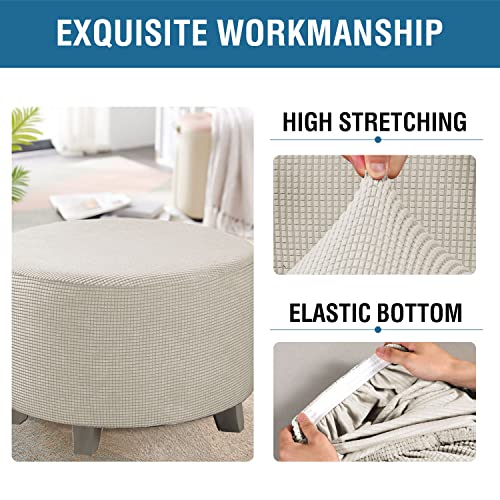 Image of H.VERSAILTEX Ottoman Cover Stretch Ottoman Slipcover Round Ottoman Storage Cover Folding Stool Covers Furniture Protector Cover for Footrest Ottoman Fit Dia 20 inch - 23 inch, Island Fossi