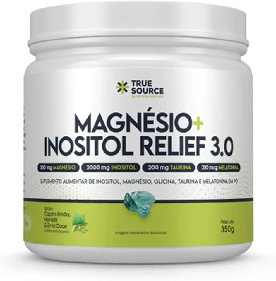 Magnésio Inositol Relief 3.0 350g True Source Capim Limão Hortelã Suplemento em Pó para Preparo de Bebida