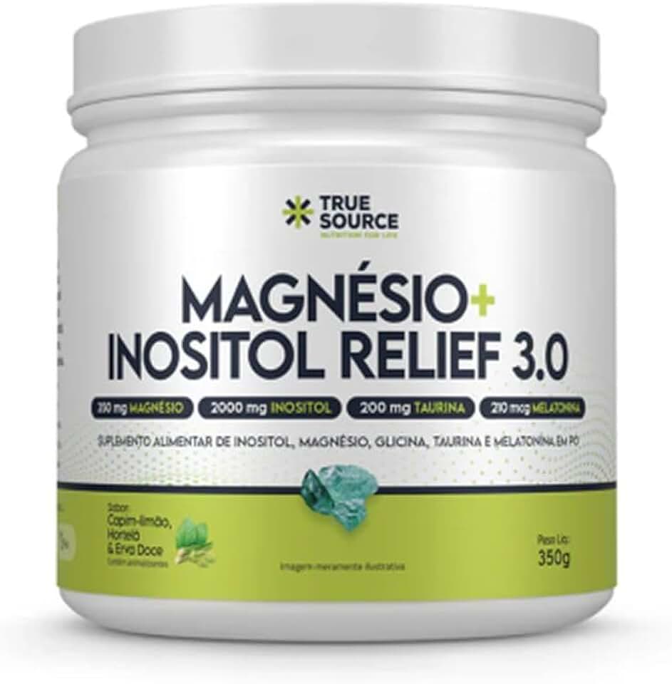 Magnésio Inositol Relief 3.0 350g True Source Capim Limão Hortelã Suplemento em Pó para Preparo de Bebida