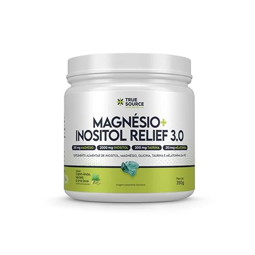 Magnésio Inositol Relief 3.0 350g True Source Capim Limão Hortelã Suplemento em Pó para Preparo de Bebida
