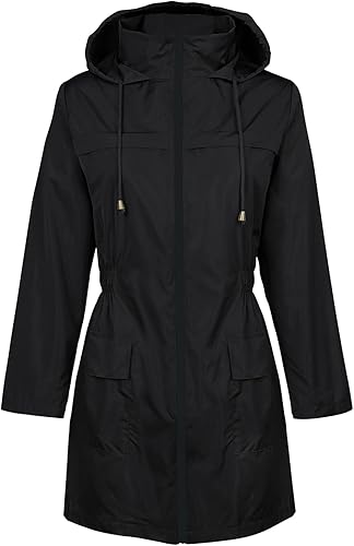 Miniatura 2 de American Trends Chubasqueros para mujer, impermeables, ligeros, cortavientos con capucha, impermeable plegable
