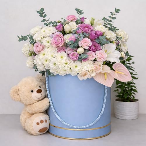 Image of Oasis Pack Of 3 Hamilton Flower & Holi Gift Hamper Boxes With Lid | Classic Bouquet Box With Rope Handle For Flower Arrangement & Decorative Gift Packaging Box With Waterproof Liner - Blue