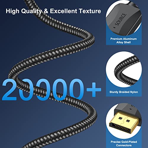 Image of DisplayPort to DisplayPort Cable 3 ft 2-Pack, 4K UHD, Braided | DP Display Port Cable Male to Male, 2k@165Hz / 144Hz /120Hz for Computer, Docking Station, Monitor Splitter KVM and More