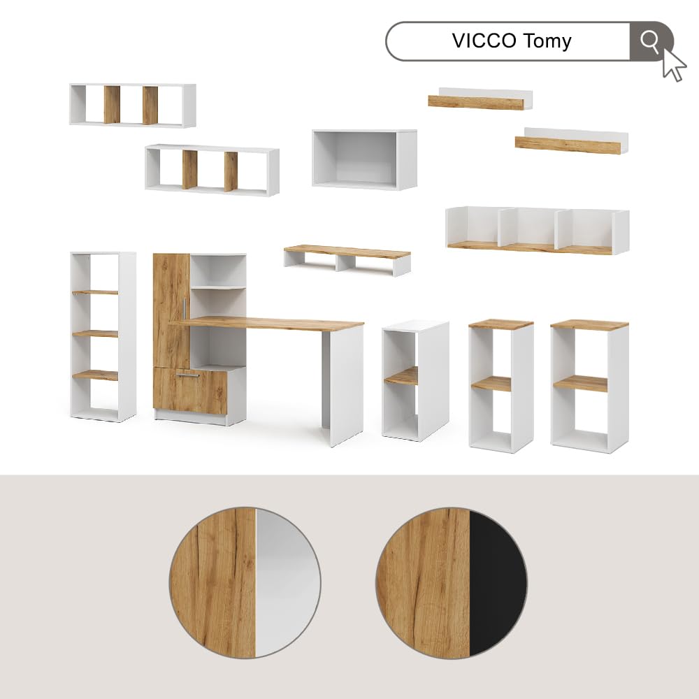 Vicco Monitorständer Tomy, Weiß/Goldkraft Eiche, 80 x 12 cm