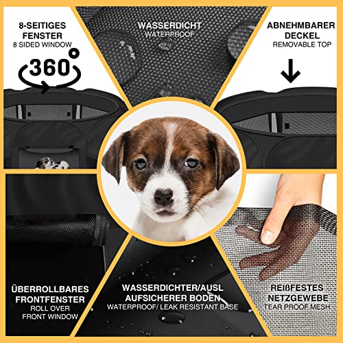 all Pets United® Welpen-Laufstall Tierlaufstall Welpenauslauf-Stall; XXL Freigehege für Hunde, Katzen, Hasen & Kleintiere im Innen- und Außenbereich (Schwarz)
