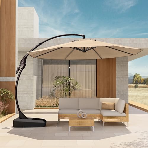 Grand patio 12 FT Patio Cantilever Umbrella Outdoor Large Round Aluminum Offset Umbrella Base Included for Deck Yard (Champagne, 12 FT) 12 FT Champagne
