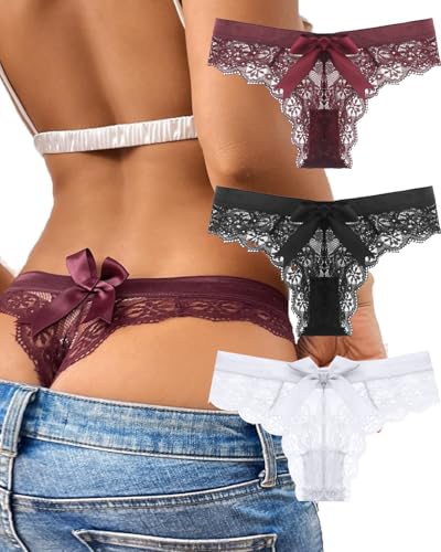 Image of Lace Thongs for Women T-back Breathable Comfortable G-String Cheeky Low Waist Underwear Panties