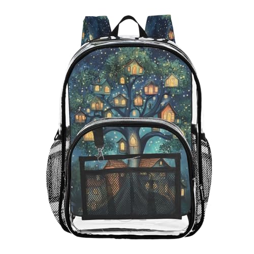 House Tree Moon Clear Backpack Heavy Duty See Through Transparent PVC BookBag for Kids Boy Girl School Work