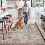 ZHXXUJ Washable 6x6 Square Area Rug – Non Slip Modern Abstract for Kitchen Dining Room Living Room – Low Pile Thin Soft Indoor Rug (Beige Grey)