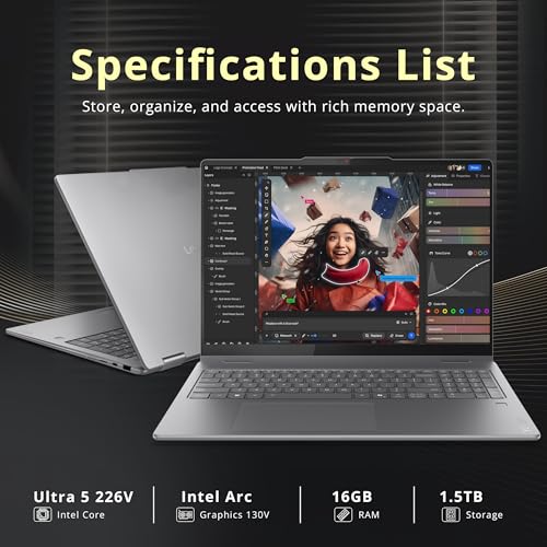 Image of Lenovo Yoga 7i 2-in-1 16 inch 2K Touchscreen Laptop, Intel Ultra 5 226V, 16GB LPDDR5X, 1.5TB(1TB SSD+512GB Docking Station), Intel Arc Graphics, Backlit Keyboard, Fingerprint, Wi-Fi 7, Win 11 Pro, Gray