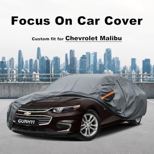 Image of GUNHYI Premium Car Cover Custom Fit Chevrolet Chevy Malibu (1997-2026), 16 Layers Heavy Duty Car Cover Waterproof All Weather with Zipper Door for Sun Rain Snow Dust Uv Protection