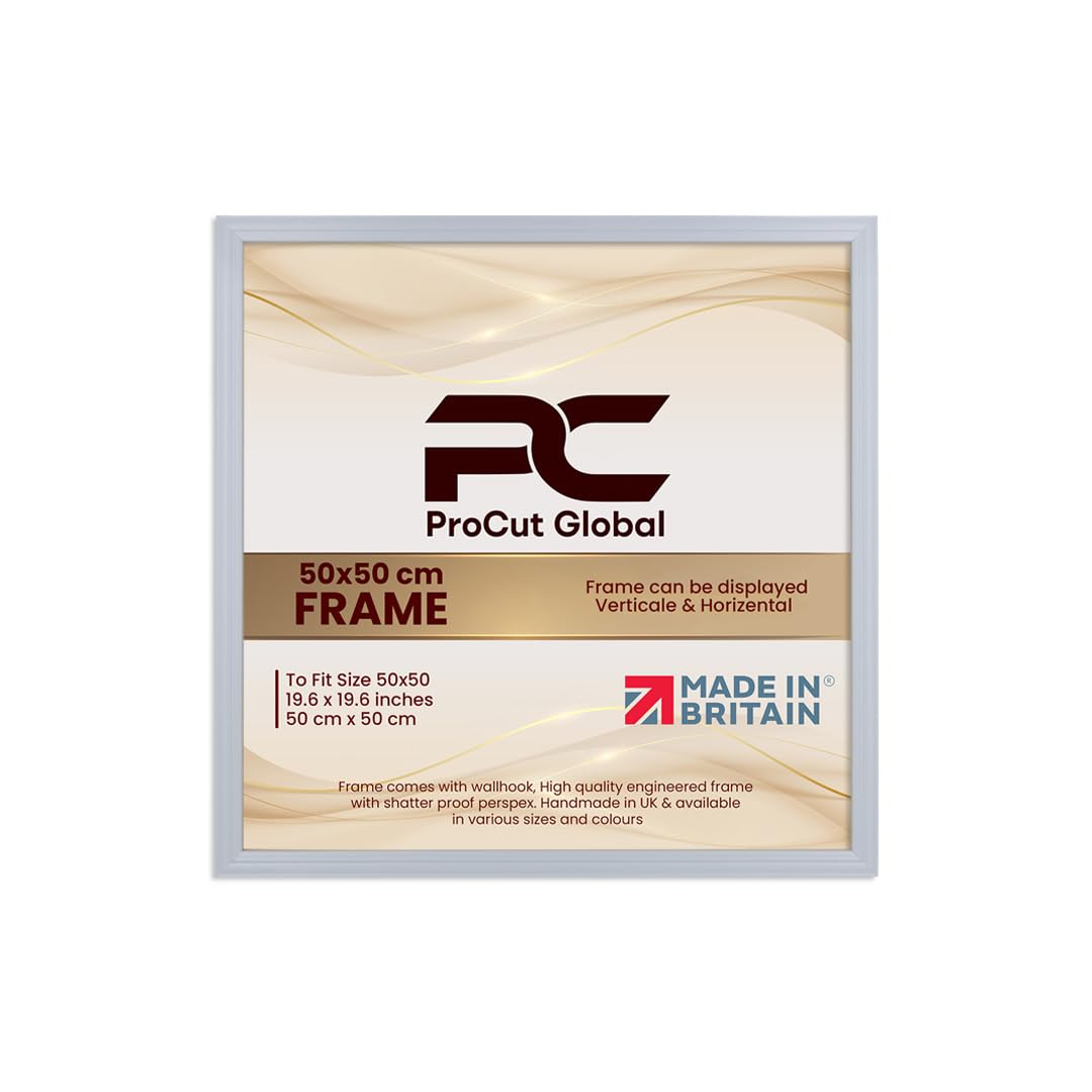Procut Global 50x50CM Light Grey Picture Frames - Classic Wooden Photo Frame with Shatterproof Perspex for Wall or Tabletop - Perfect for Posters, Certificates & Prints - Sizes & Colors Available