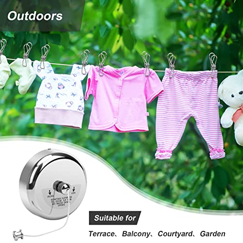 Catcan Retractable Clothesline, Stainless Steel Round Clothes Line Retracting Indoor For Hotel, Bathroom, Laundry With 10 Pcs Metal Clothespins Adjustable Rope Shower Clothing Line(9.2Ft Nylon String) #TOP2