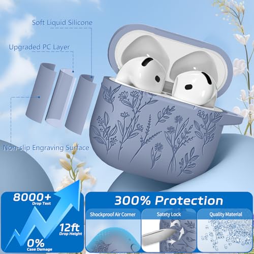 Image of for Airpods 4 Case, Ekoonpft Flower Engraved Cases for Apple AirPods 4th Generation 2024, Soft Silicone Cover for Women Girly with 3-in-1 Cleaner Kit, Keychain, Military Grade Protection