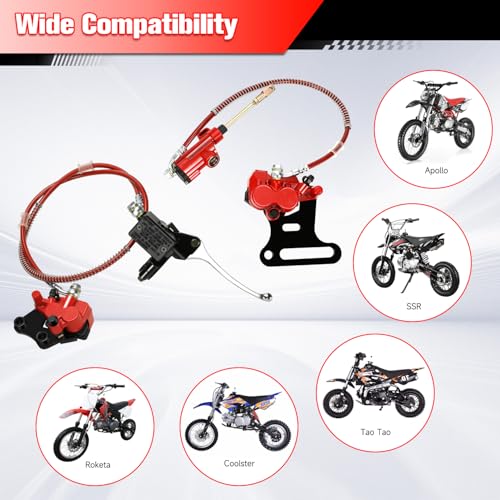 Image of Pit Bike Front Brake & 12mm Rear Hydraulic Disc Brake Caliper Assembly Compatible with 125cc 110cc SSR Apollo Tao Tao 90cc 70cc 50cc Coolster X-pro 4 Stroke Chinese Dirt Bike Parts Red