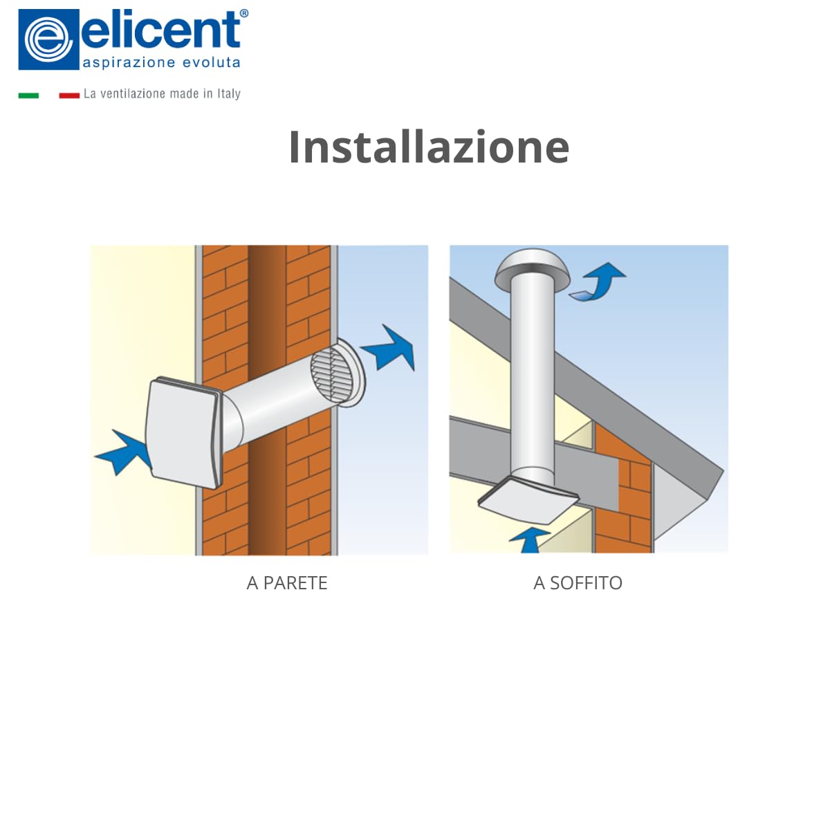 ELICENT | Elegance 100 Base, Aspiratore ElicoidaleØ100 mm, con Design Frontale per un' Espulsione Diretta dell'Aria, Made in Italy