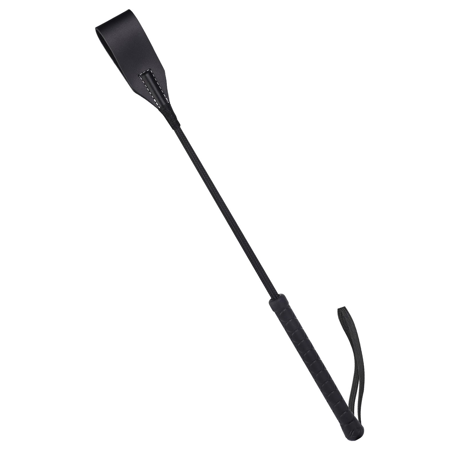 Black Genuine Leather Horse Whip - 52cm for Equestrian Training & Riding Accessories