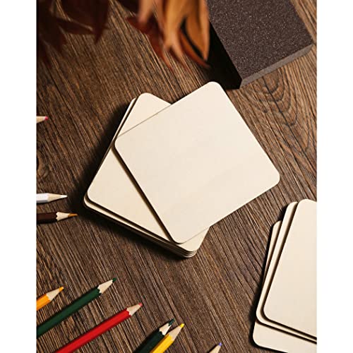 100 Pc Set Of Unfinished Wood Squares Measure 4 X 4 X 0.1 Inch With Bonus Sander | Diy Arts And Crafts Projects, Painting, Woodburning, Signs And More | Wood Pieces Are Smooth And Durable #TOP2