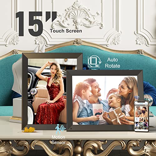 Fullja Wifi Large Digital Photo Frame 15 Inch - Smart Digital Picture Frame, 32Gb, Motion Sensor, Full Function, Share Photos And Videos Via App Or Email, Unlimited Cloud Storage, Wall Mountable #TOP5