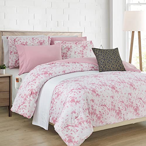 Image of Elegant Comfort Reversible 10-Piece Comforter Set, Tie-Dye Print, Decorative Pillow and Fitted Sheet with Smart Pockets, Soft, Plush, Lightweight Material, 10pc Tie-Dye Set, Twin, Light Pink