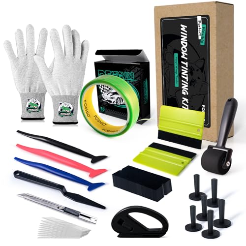 FOSHIO 50M Knife Less Vinyl Wrap Tools Kit 6PCS Car Wrap Magnets & Vinyl Wrap Gloves Sponge Roller Felt Squeegee Utility Knife Wrapping Paper Cutter Set Micro Squeegee Window Tint Tools Kit
