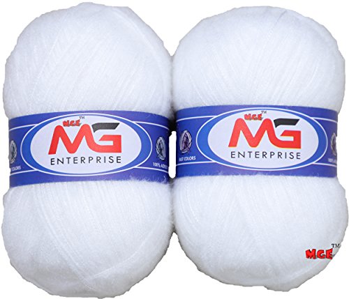 Image of M.G Enterprise 3 Ply Knitting Yarn Wool, White Ball 200 gm Best Used with Knitting Needles, Crochet Needles Wool Yarn for Knitting. by M.G Enterprise