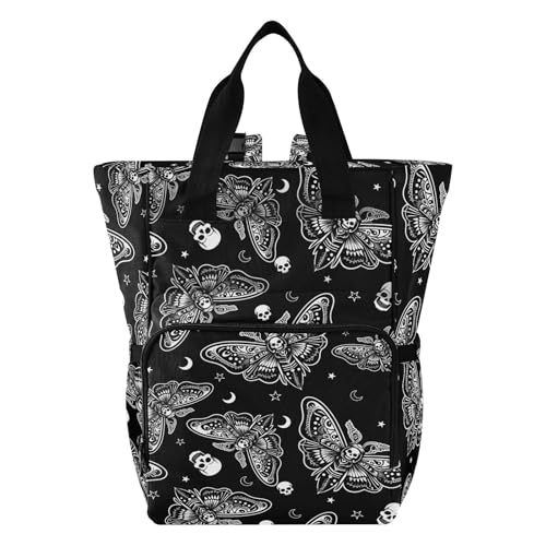 Image of MNSRUU Diaper Bag Moth Skull Moon Esoteric Diaper Bag Backpack Multifunction Travel Diaper Bag Tote Large Capacity Diaper Changing Backpacks for Moms Dads