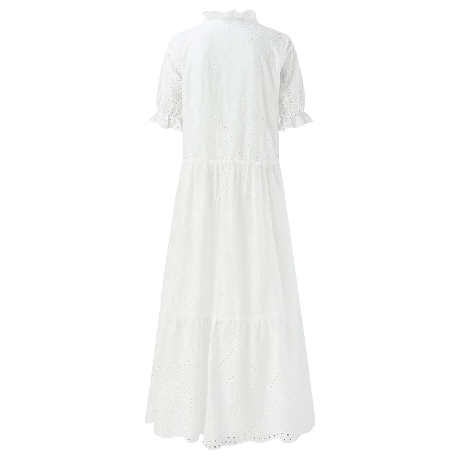Robe d'été Femme Bohème Chic en Dentelle Robes Grande Taille Légères Lâche Robe Blanche Femme Ample Évasée de Plage Loisirs Mariage Robes Mi Longue A-Ligne Chic et Elegant Dress Longue Ete Boheme