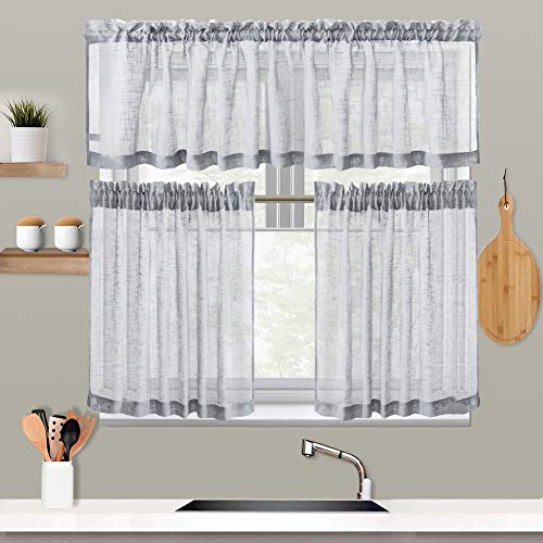 Xwtex Grey Sheer Curtains Valance Semi Sheer Window Curtain For Kitchen Café Half Window Curtains Rod Pocket (L16 X W60, 1 Panel) #TOP6