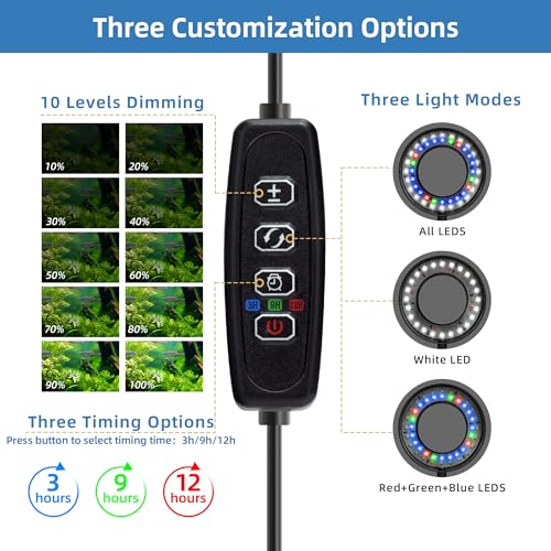 Image of DaToo Clip On Aquarium Light with Timer Small USB Fish Tank Light 8W Dimmable Full Spectrum Lamp for Betta Tank Adjustable Timer Dimmer Multi-Color LED (Adapter NOT Included)