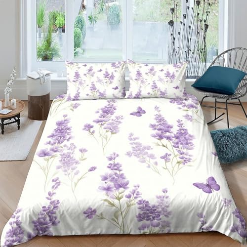 Housse de couette lavande hypoallergénique en microfibre douce