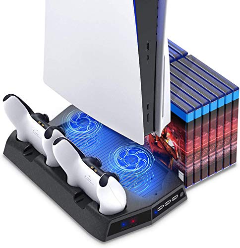Vertikaler Ständer Mit Lüfter Für PS5-Konsole Und Playstation 5 Mit LED Kontrollleuchte, Ladestationsbasis Mit Ladeanschluss Mit Zwei