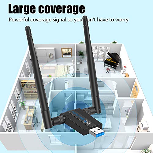 Blueshadow USB WiFi Adapter 1200Mbps -Dual Band 2.4G/5G Mini Wi-fi ac Wireless Network Card Dongle w/2x 5dBi External Antennas for Desktop Laptop PC Windows 10/8.1/8/7/XP, MAC (Upgrade with 2 PA)