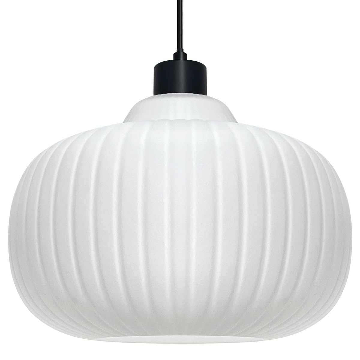 B&Q -  Oval Globe Ceiling Pendant Light Ribbed Opal Glass Lamp Shade K416