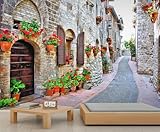 Fototapete Selbstklebend Europäische Stadt 3D Effekt Foto Tapete Straßenlandschaft 250x175 cm Seidenstoff Wandtapete Wohnzimmer Schlafzimmer Bildtapete für Wand Deko B-3953