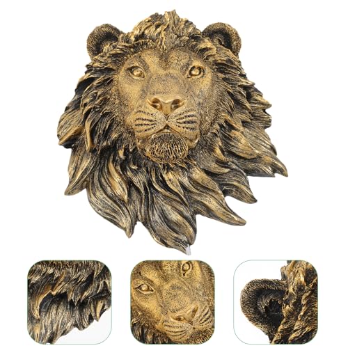 Decoración de pared cabeza de león en resina bronce miniatura 3