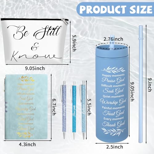 Image of 6 PCS Christian Gift for Women Includes 16 Oz Tumbler Be Still and Know Makeup Bag Bible Religious Notebook and Pens, Christmas Pastor Appreciation Gifts for Sunday School Church Welcome