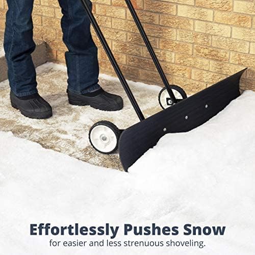 Image of Snowcaster 70SNC 36-inch Bi-Directional Wheeled Snow Shovel Pusher and Barn Shovel, 10.5 inch x 36 inch, Black