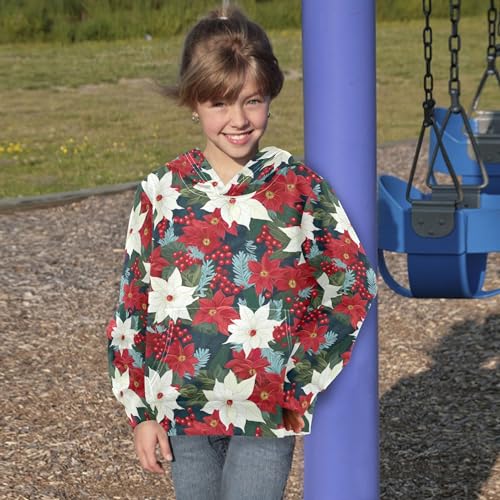 Kids Hoodies Sweaters Christmas Poinsettia Flower Hooded Sweatshirts with Big Pockets for Boys Girls B04000564