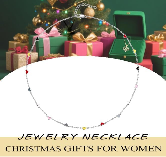 Gold Necklace for Women,Anniversary Christmas Birthday Gifts for Wife Girlfriend,14K /18K Gold/White Gold/Rose Gold Hand Painted Colorful Hearts Necklaces Fashion Jewelry for Women - Image 3