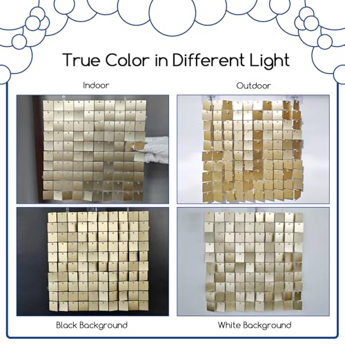 Image of COKAOBE Champagne Gold Sequin Wall Backdrop, 24PCS Square Sequin Shimmer Backdrop Panel, Photo Backdrops for Birthday, Anniversary, Wedding, Graduation & Bachelorette Party Decoration