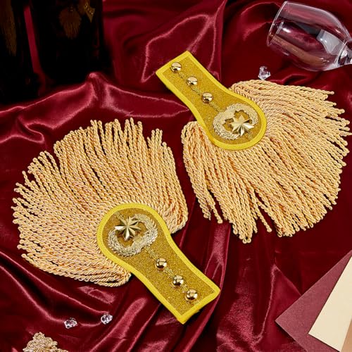 Image of SUPERFINDINGS 2Pcs Gold Cosplay Ringmaster Shoulder Tassel Shoulder Uniform Fringe Shoulder Golden Link Chain Epaulet Shoulder Brooch Pin Epaulettes Clothes Decor for Men and Women Cosplay Carnival